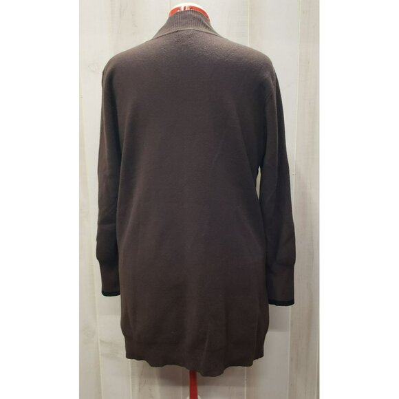 Chicos Brown Knit Tunic Sweater, Black Trim, Side Button Detail, Womens Size XL - Picture 5 of 9